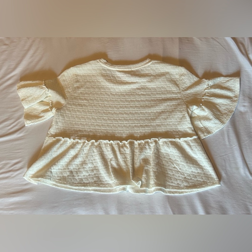 Pink Rose Cream Textured Ruffle Shirt - Picture 3 of 3